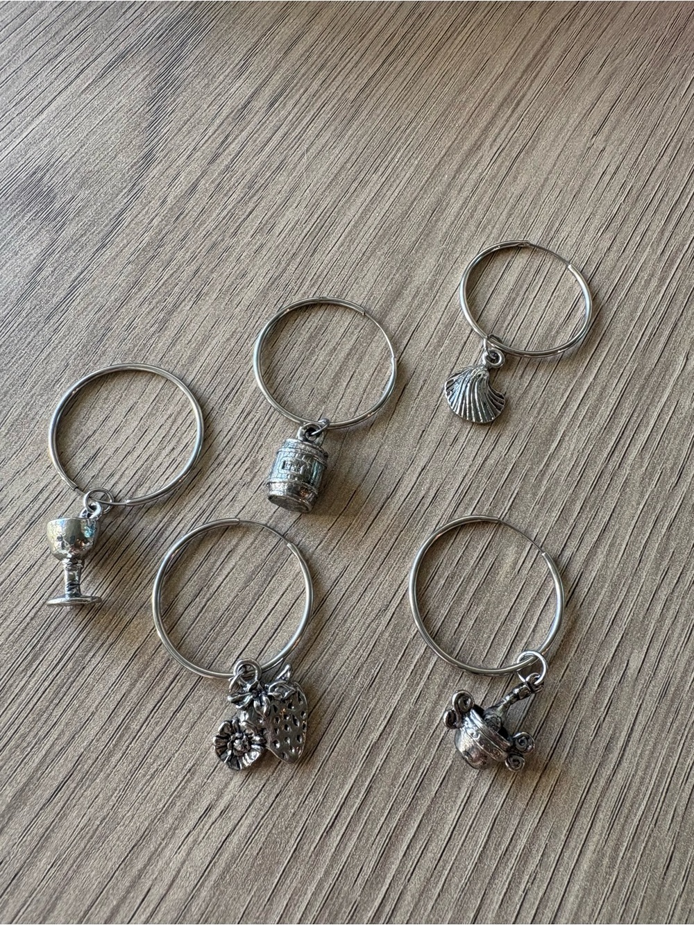 Silver Wine Glass & Charm Stemware Markers - Set of 5